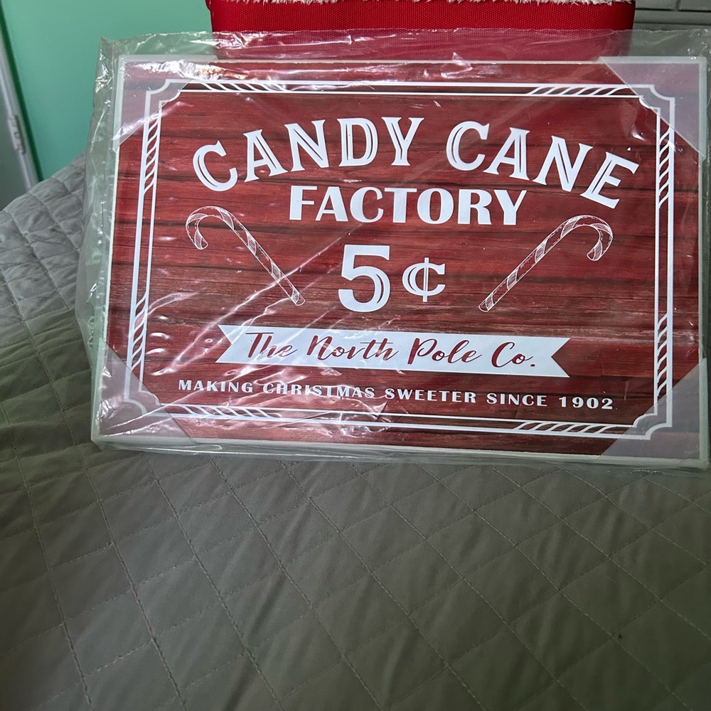 Red Candy Cane Factory Sign